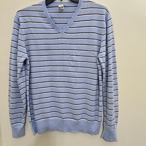 retro 90s GAP men's size Large V‎ Neck Pullover Blue Striped Sweater Preppy Knit